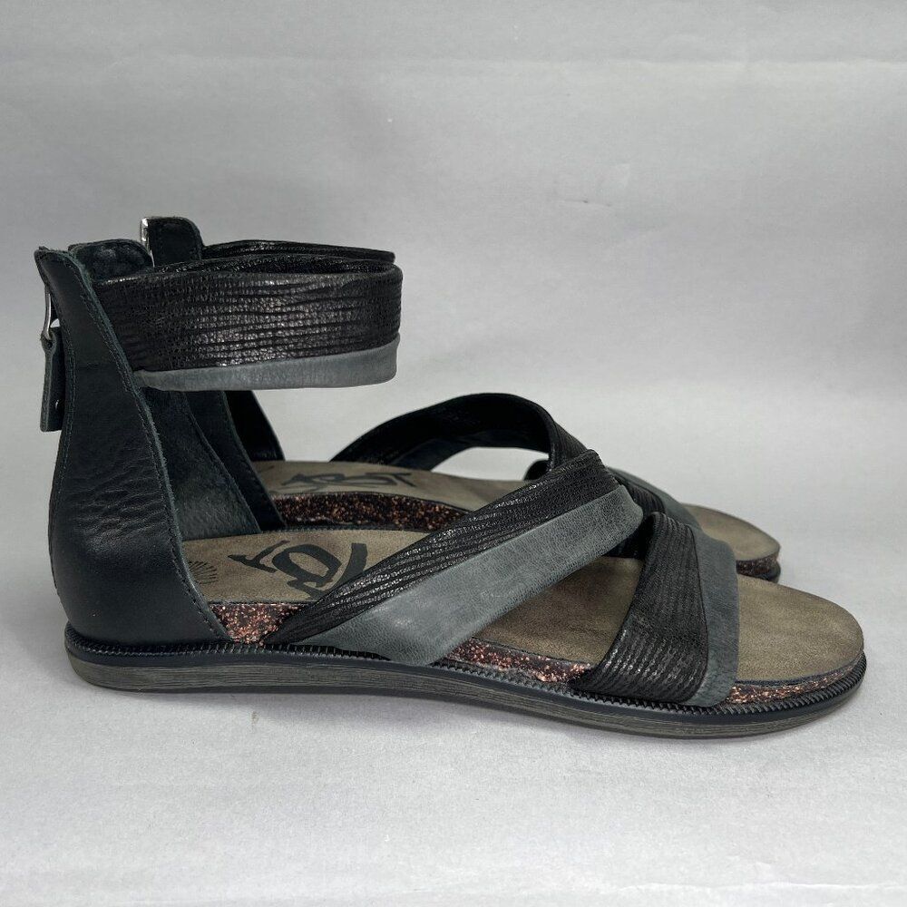 OTBT Souvenir Sandals‎ Women's Size 8.5 Black Leather Ankle Wrap Zip Gladiator